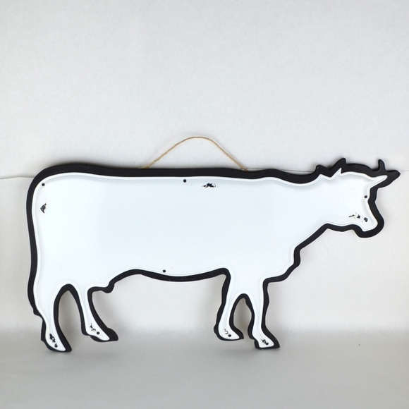 Cow Wall Hanging Black White Board Decor 22x11